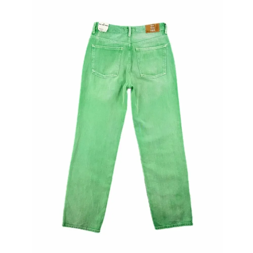 We the Free People NWT Pacifica Green High Rise Slim Straight Leg Denim Jeans